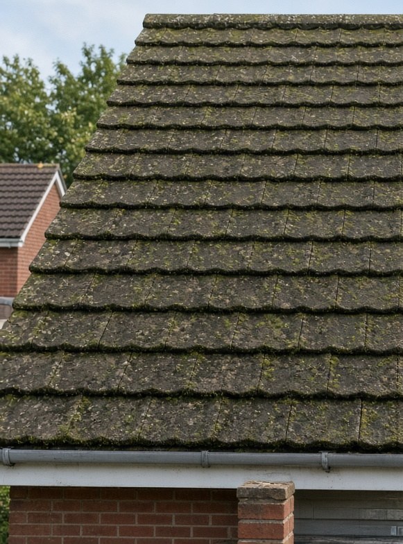 Tiled roof before cleaning